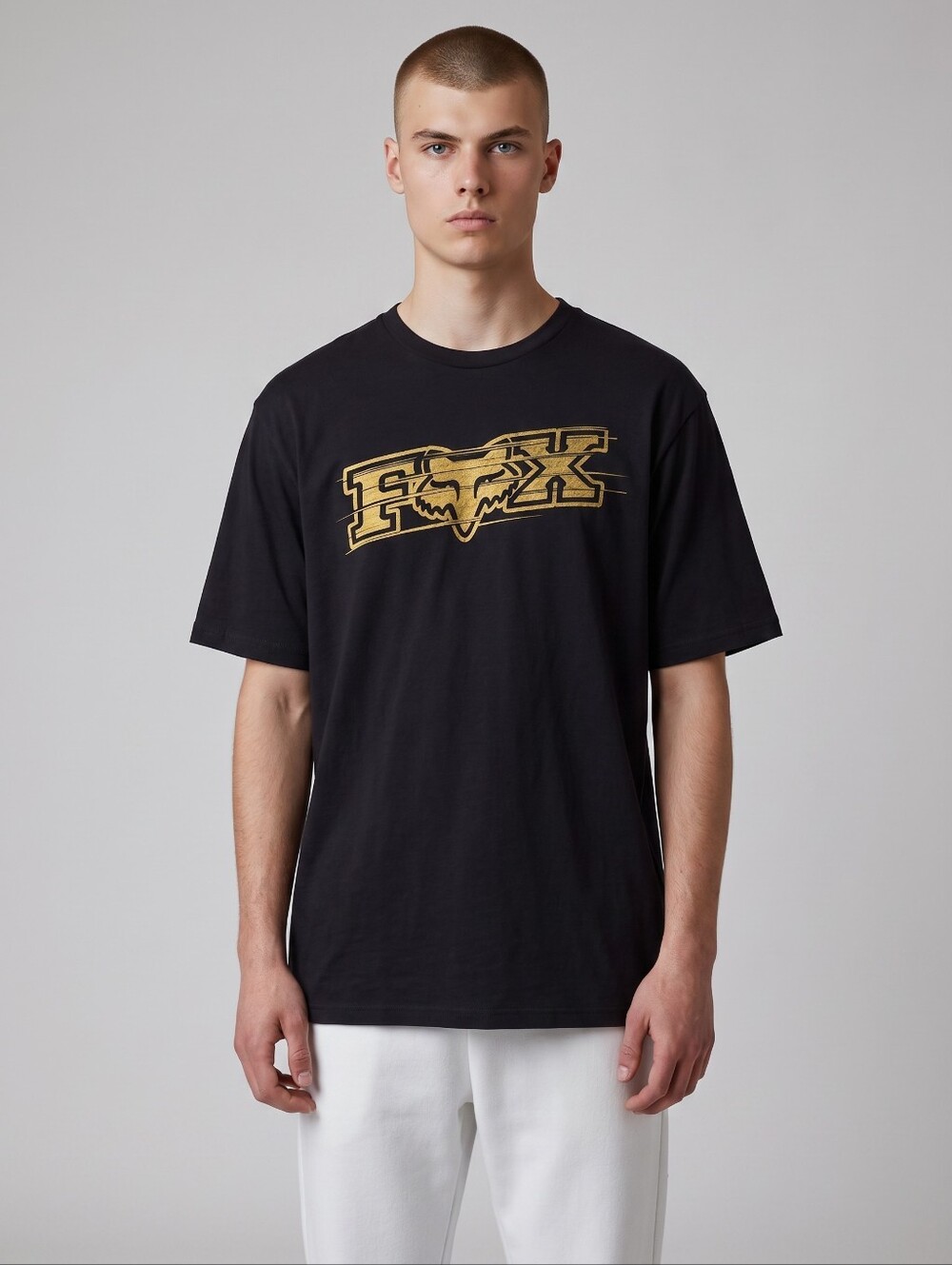 Fox Men’s Black Tee with Yellow Logo Graphic
